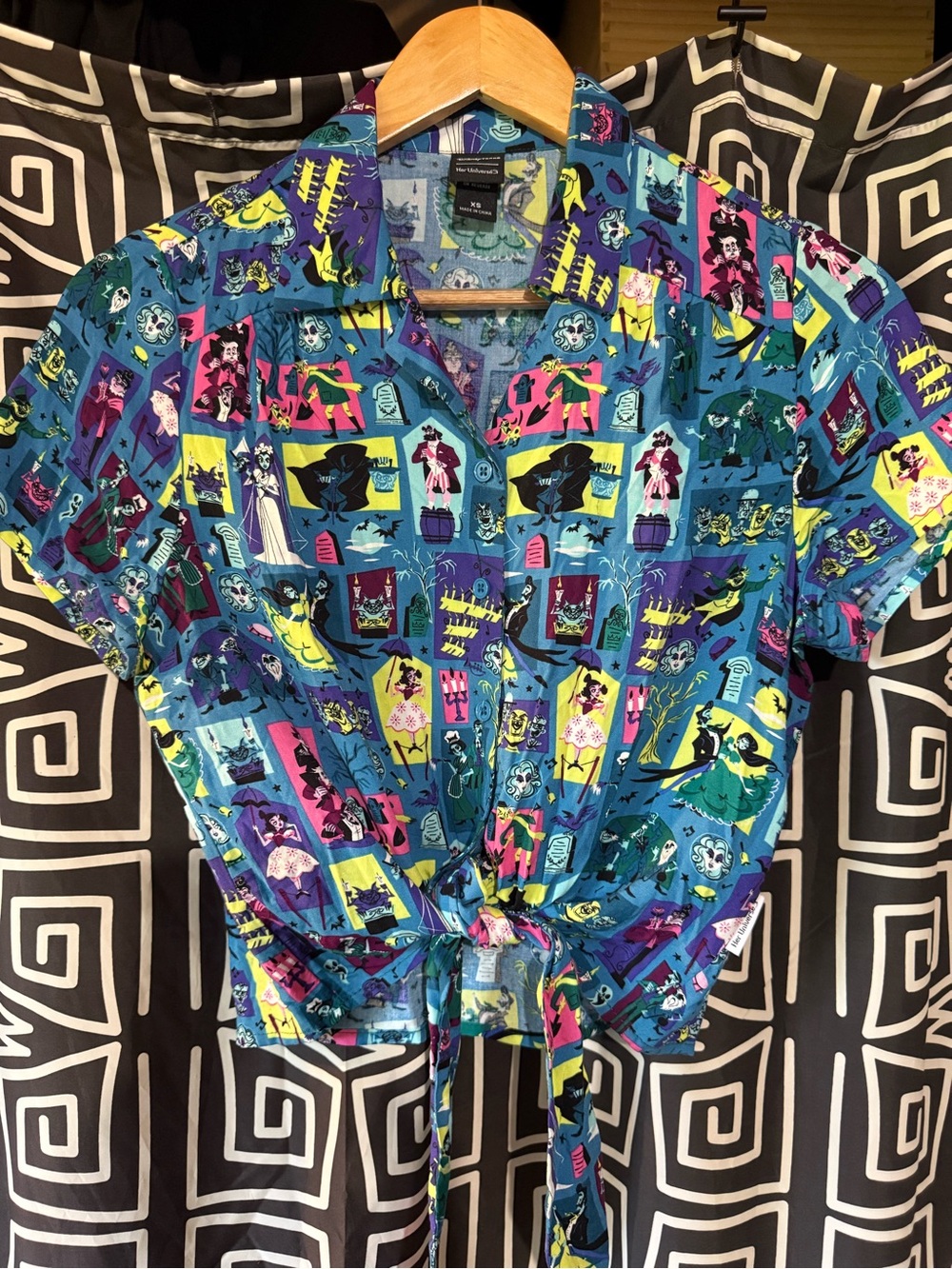 Her Universe Teal Tie-Front Halloween Character Print Top